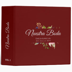 NUESTRA BODA de Flores Burdeos BURGUNDY 3 Ring Binder