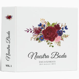 NUESTRA BODA de Flores Burdeos BURGUNDY 3 Ring Binder