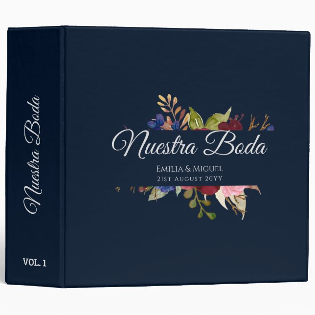 NUESTRA BODA de Flores Burdeos BURGUNDY 3 Ring Binder (Front/Spine)