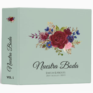 NUESTRA BODA de Flores Burdeos BURGUNDY 3 Ring Binder