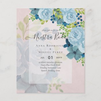 Nuestra Boda Dusty Blue Floral Budget Flyer by invitationz at Zazzle