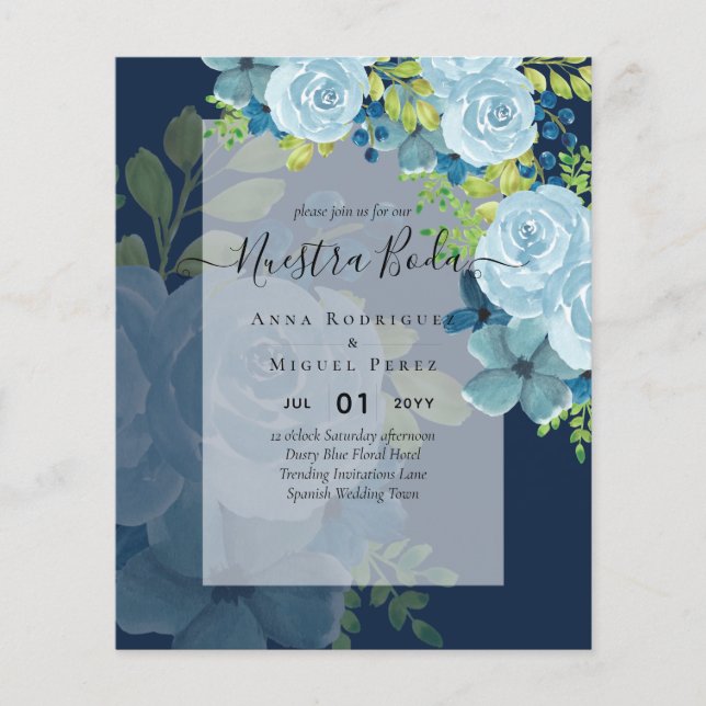 NUESTRA BODA Dusty Blue Floral BUDGET Flyer (Front)