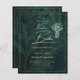 NUESTRA BODA Emerald Green Gold Gypsophila INVITE
