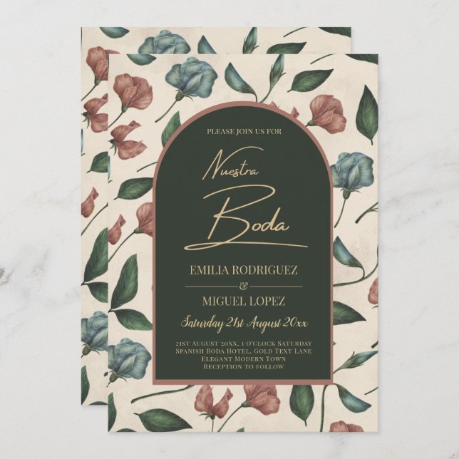 Nuestra Boda Emerald Green Terracotta Fall Invite (Front/Back)