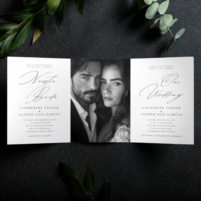 Nuestra Boda English Spanish Bilingual Wedding Tri-Fold Invitation (Creator Uploaded)