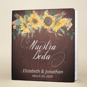 Nuestra Boda Flower Wood Girasol Photo Album 3 Ring Binder