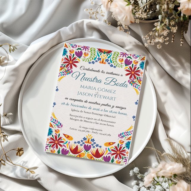 Nuestra Boda Flowers Botanical Spanish Wedding Invitation (Nuestra Boda Flowers Botanical Spanish Wedding Invitation)