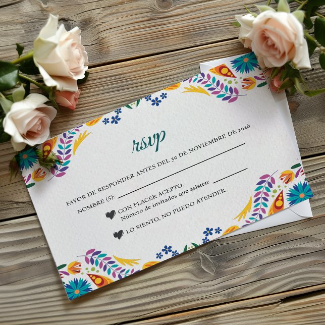 Nuestra Boda Flowers Botanical Spanish Wedding RSVP Card (Nuestra Boda Flowers Botanical Spanish Wedding RSVP Card)