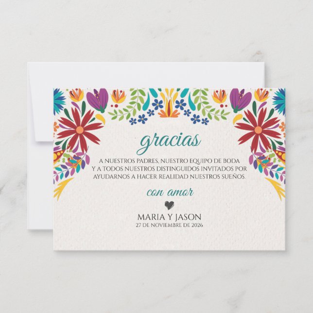 Nuestra Boda Flowers Botanical Spanish Wedding Thank You Card (Front)