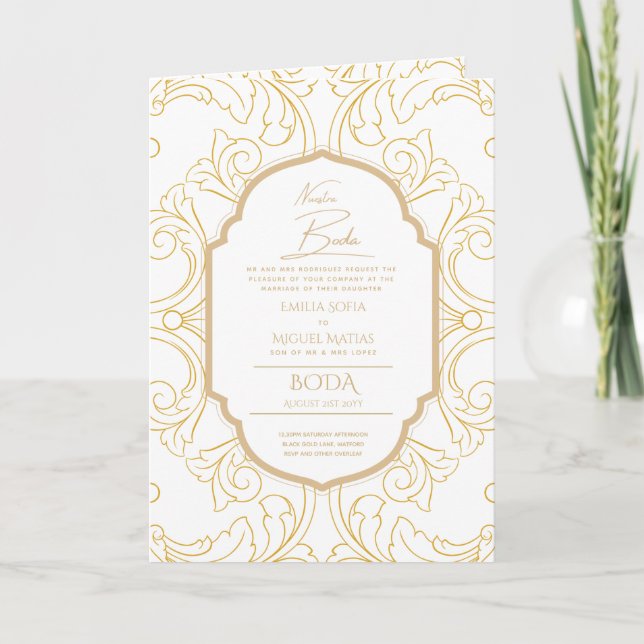 Nuestra Boda GOLD 4age Spanish Wedding INVITE  (Front)