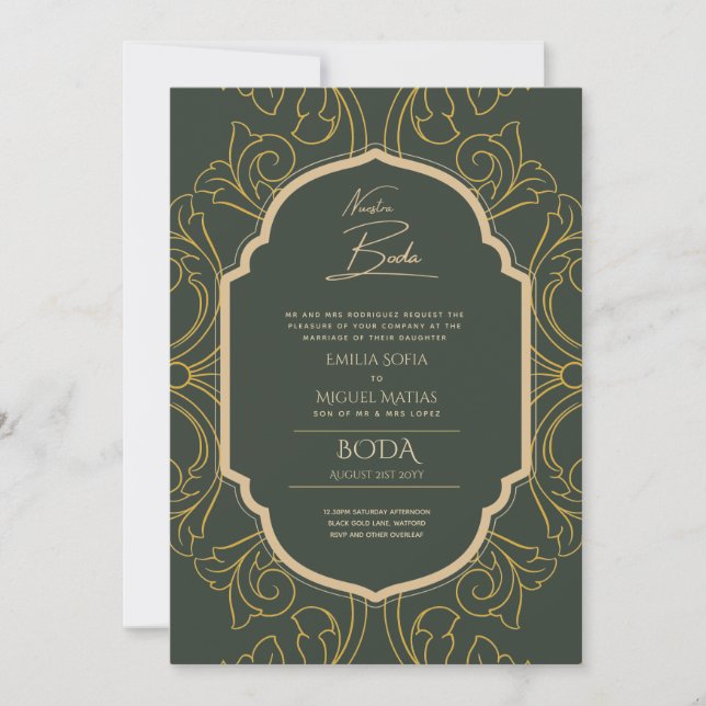 Nuestra Boda GOLD Frame Spanish Wedding INVITE (Front)