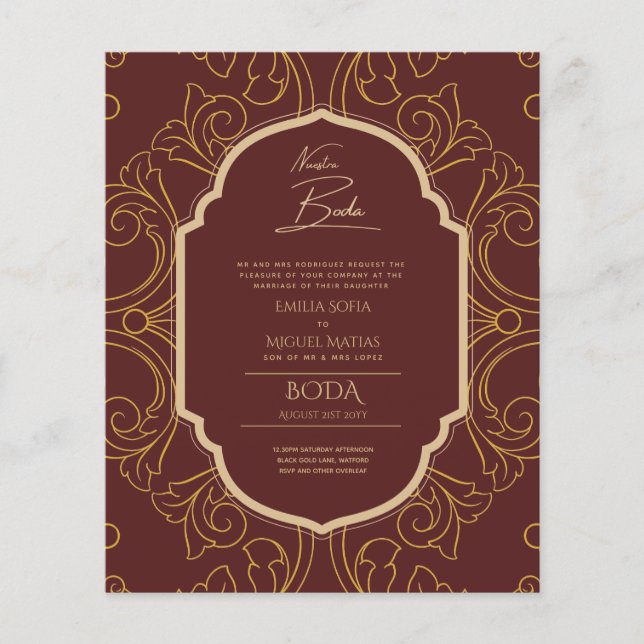 Nuestra Boda GOLD Frame Spanish Wedding INVITE (Front)
