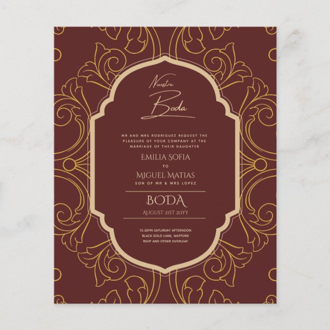 Nuestra Boda GOLD Frame Spanish Wedding INVITE Flyer (Front)