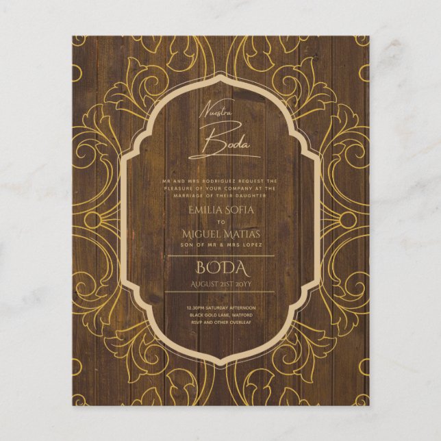 Nuestra Boda GOLD Frame Spanish Wedding INVITE Flyer (Front)