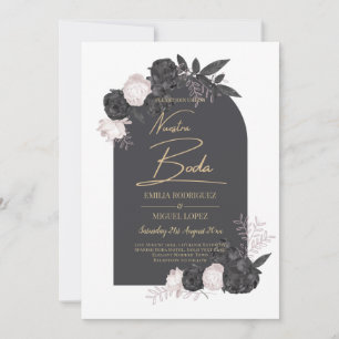 NUESTRA BODA Gray Blushing Pink Roses Spanish Invitation