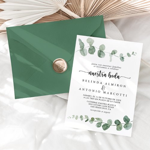 Nuestra Boda Green Delight Eucalyptus Wedding  Invitation