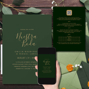 NUESTRA BODA GREEN GOLD RSVP MENU QRCode DETAILS Invitation