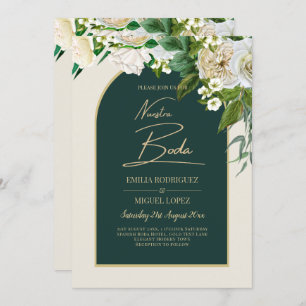 NUESTRA BODA Green Gold White Roses Winter INVITE