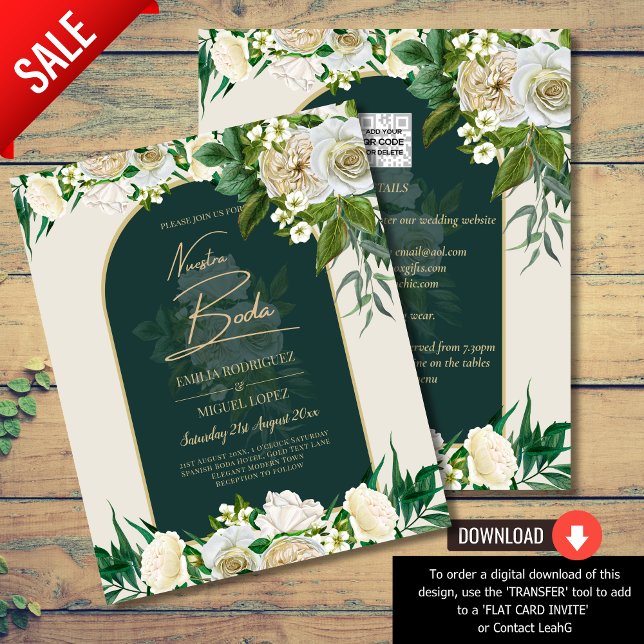 NUESTRA BODA Green Gold White Roses Winter INVITE (Creator Uploaded)