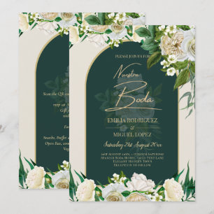 NUESTRA BODA Green Gold White Roses Winter INVITE
