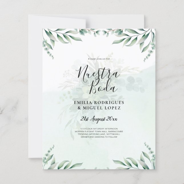 NUESTRA BODA Greenery Spanish WEDDING Invitation (Front)