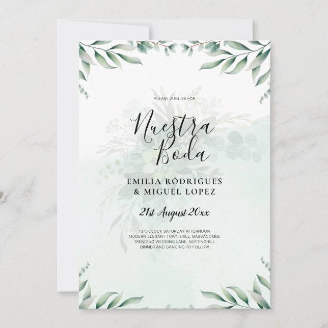 NUESTRA BODA Greenery Spanish WEDDING Invitation (Front)