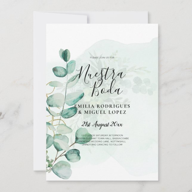NUESTRA BODA Greenery Spanish WEDDING Invitation (Front)
