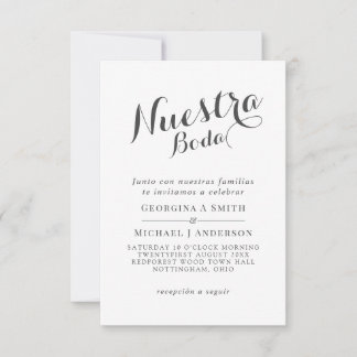 Nuestra Boda Invitacion BlackWhiteSpanish Wedding Invitation