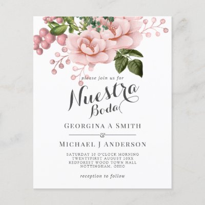 Nuestra Boda Invitacion - Blush Pink Roses Bouquet