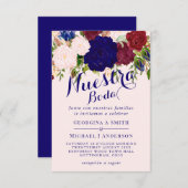Nuestra Boda Invitacion Burgundy Blue Pink Floral Invitation (Front/Back)