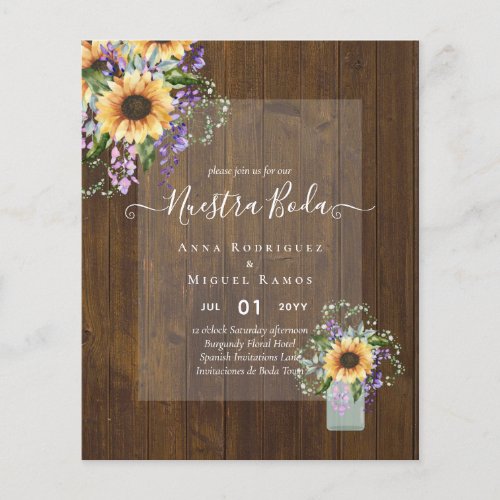 Nuestra Boda Invitacion Spanish Wedding SUNFLOWERS Flyer