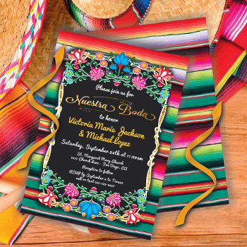 Nuestra Boda Mexican Fiesta Party Gold Glitter Invitation by McBooboo at Zazzle
