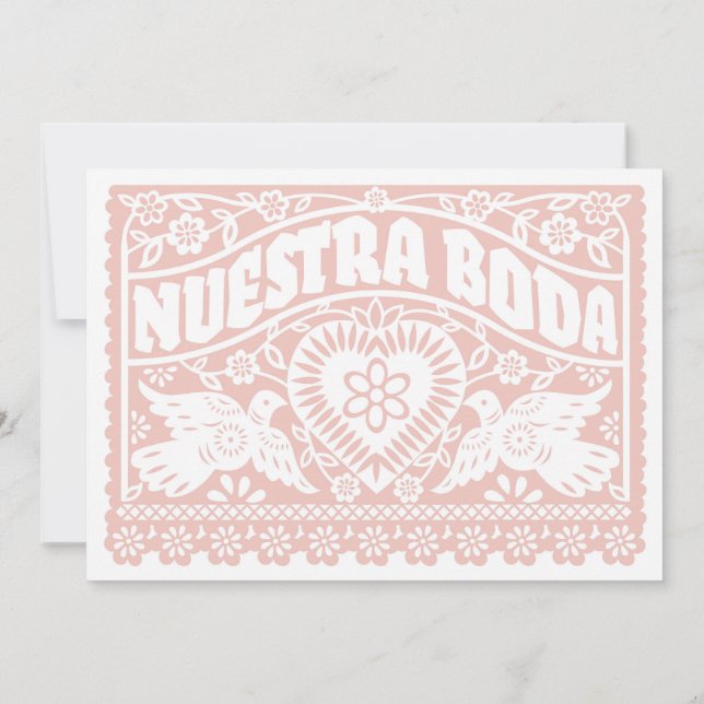 Nuestra Boda Papel Picado Love Birds in Rose Gold Invitation (Back)