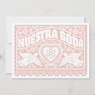 Nuestra Boda Papel Picado Love Birds in Rose Gold Invitation
