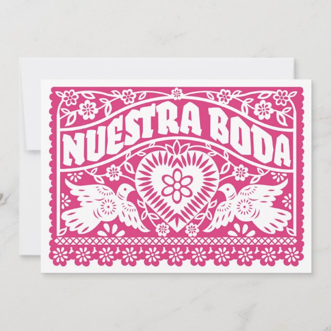 Nuestra Boda Papel Picado Love Birds Invitation (Back)