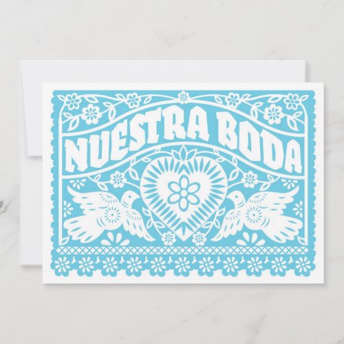 Nuestra Boda Papel Picado Love Birds Teal Invitation