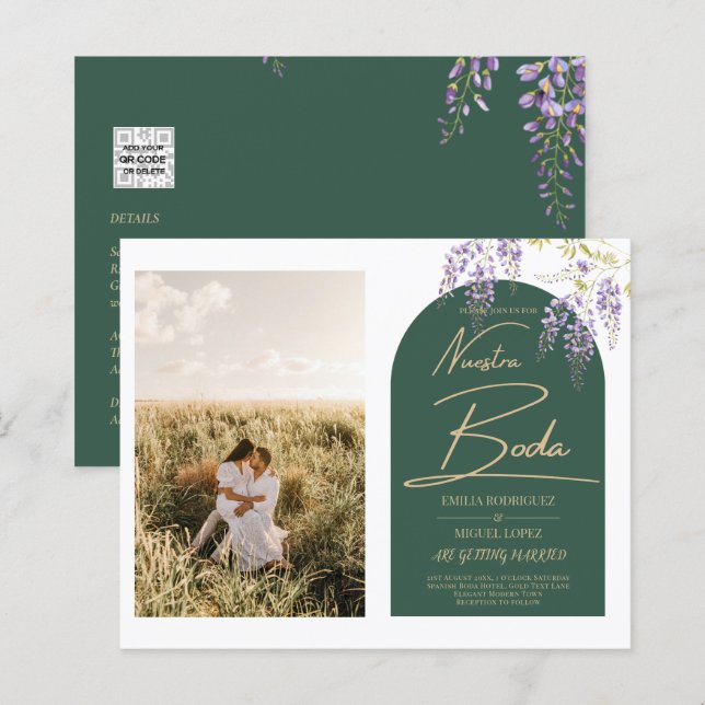 NUESTRA BODA PHOTO Wisteria Spanish Wedding Invite (Front/Back)