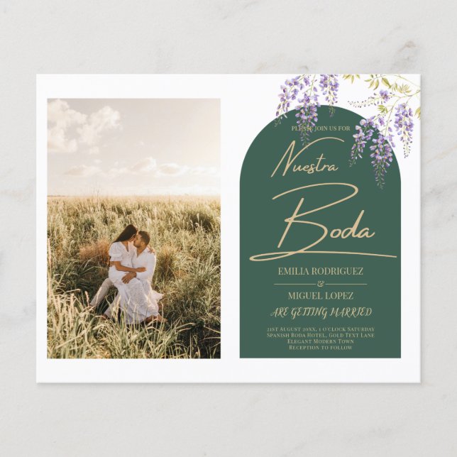 NUESTRA BODA PHOTO Wisteria Spanish Wedding Invite Flyer (Front)