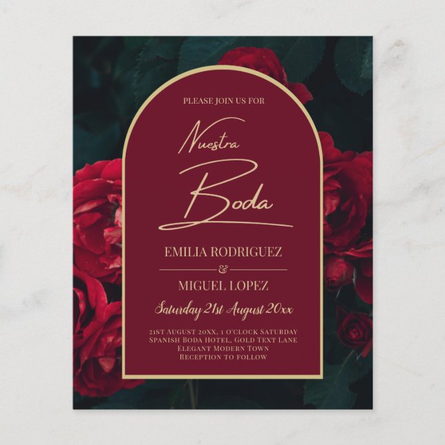 NUESTRA BODA Red Roses Forest Green Winter INVITE Flyer (Front)