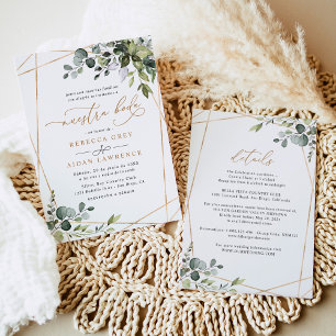 Nuestra Boda Rustic Greenery Gold Wedding Invitation