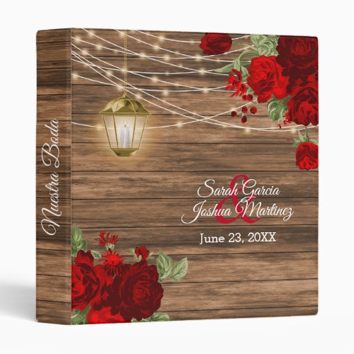 Nuestra Boda_  Rustic Wood Lantern  Flowers 3 Ring Binder