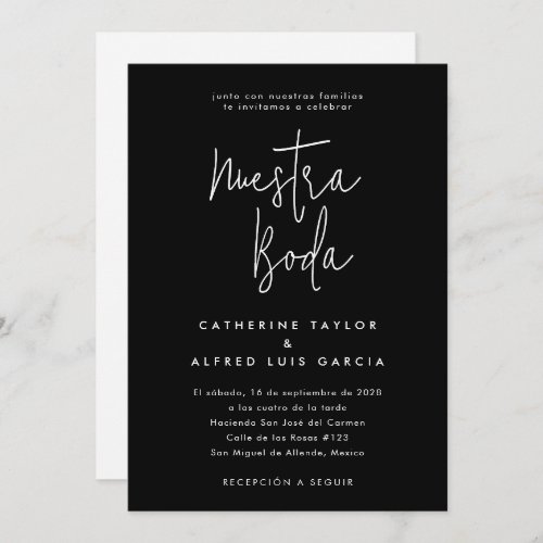 Nuestra Boda Spanish Language Black Script Wedding Invitation