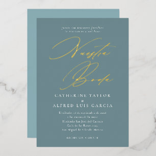 Nuestra Boda Spanish Language Blue Script Wedding Foil Invitation