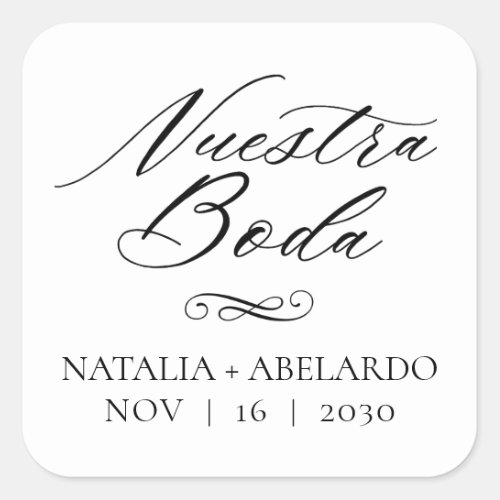 Nuestra Boda Square Wedding Stickers Spanish