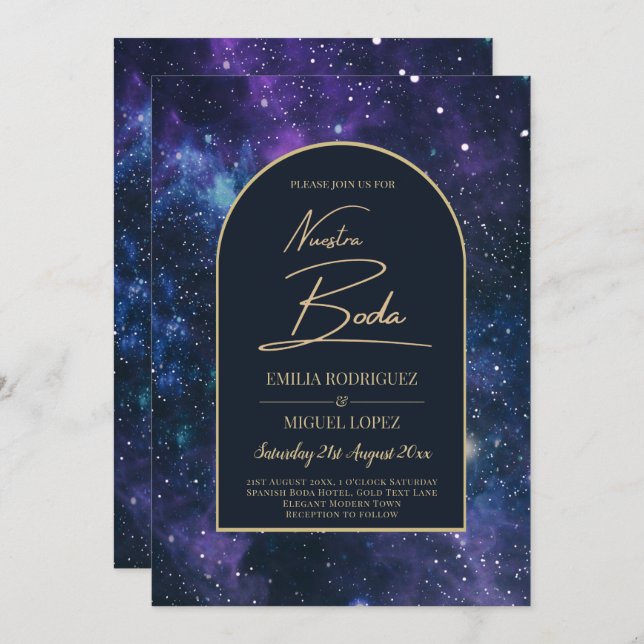 NUESTRA BODA Starry Night Purple Blue INVITE (Front/Back)