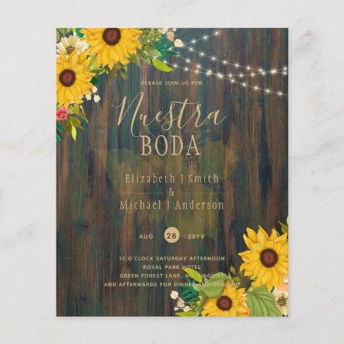 NUESTRA BODA Sunflowers Rustic Wood INVITE Flyer