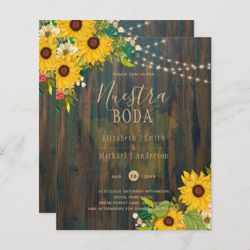 NUESTRA BODA Sunflowers Rustic Wood Wedding Invite