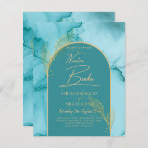 NUESTRA BODA Turquoise Teal Gold Wedding INVITE