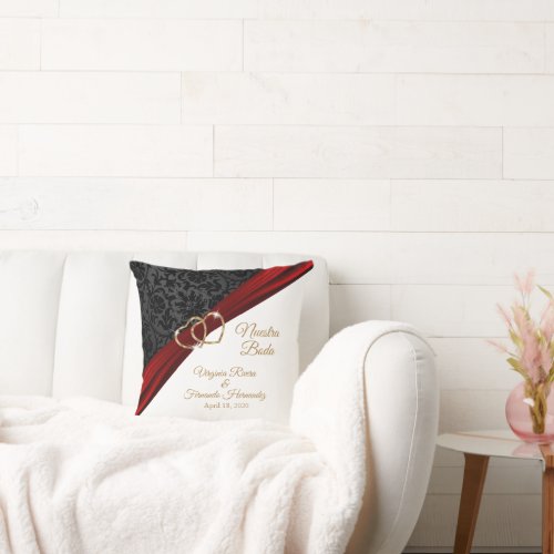 Nuestra Boda _ Wedding Anniversary _ Black and Red Throw Pillow