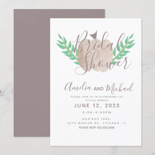 Nuetral Pumpkin Brown Beige Greenery Bridal Shower Invitation